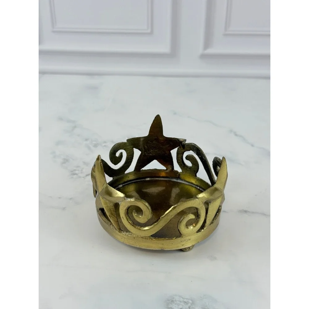 VTG Pier 1 Important Solid Brass Stars and Scrolls Pillar Candle‎ Holder